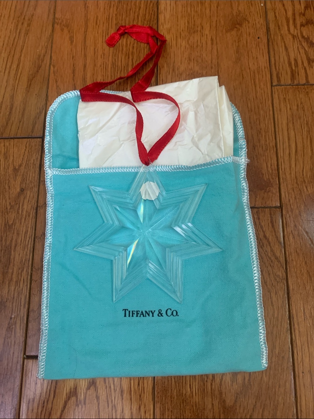Tiffany & Co. Blue Velvet Pouch with Crystal vintage Star Ornament